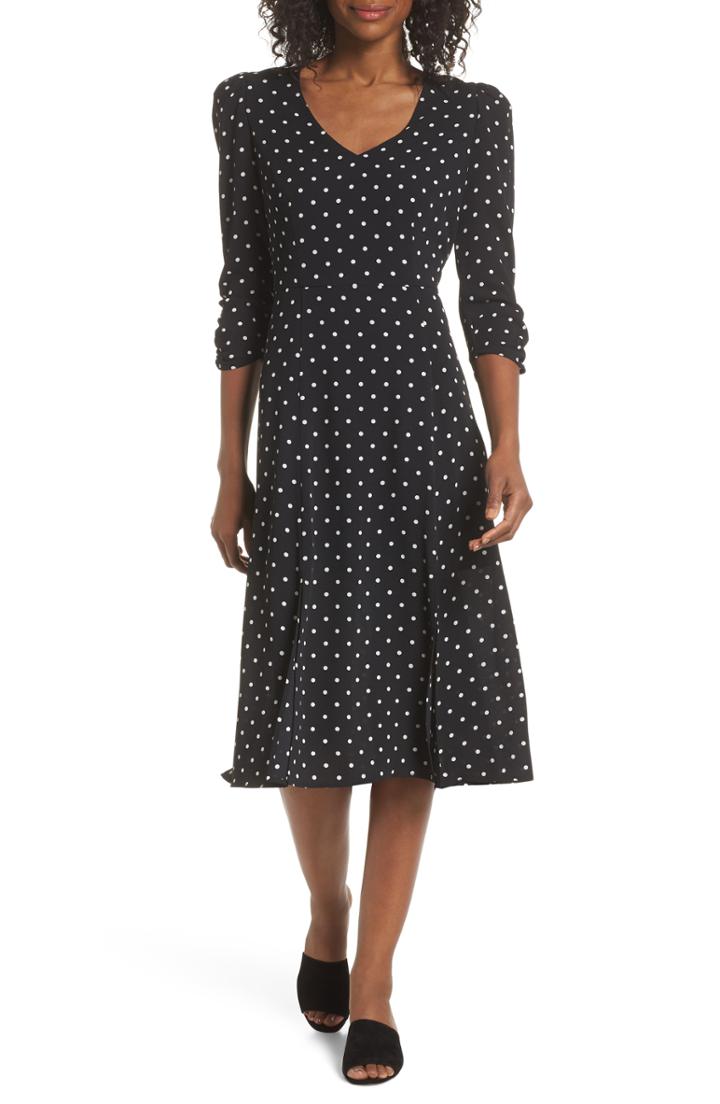 Women's Eliza J Polka Dot Midi Dress - Black