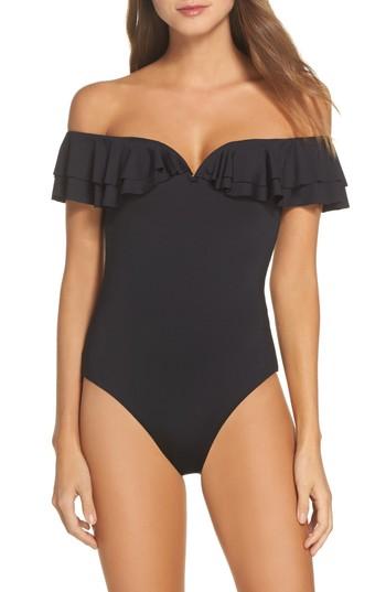 Women's Becca Off The Shoulder Ruffle One-piece Swimsuit - Black