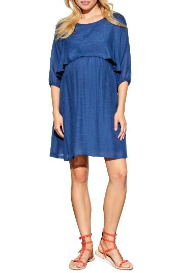 Women's Maternal America Ruffle Overlay Maternity/nursing Dress - Blue
