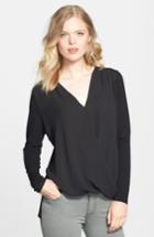 Women's Vince Camuto Georgette & Jersey Faux Wrap Blouse - Black
