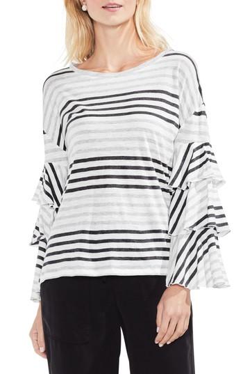 Women's Vince Camuto Tiered Sleeve Block Stripe Top, Size - White