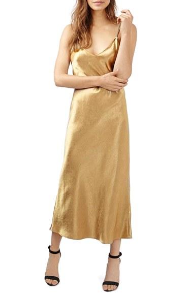 Women's Topshop Cross Strap Metallic Maxi Slipdress Us (fits Like 0-2) - Metallic