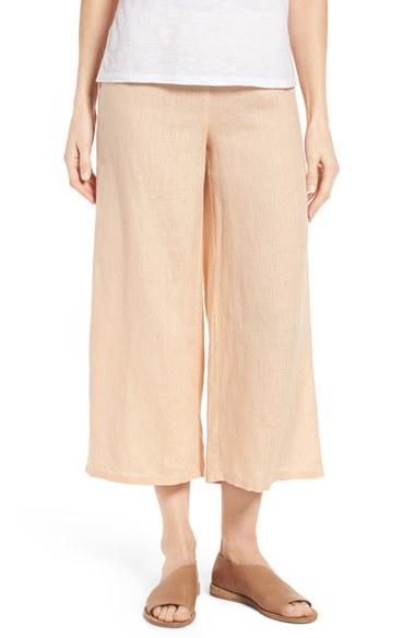 Women's Eileen Fisher Wide Leg Organic Linen Crop Pants - Coral