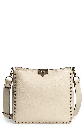 Valentino Small Rockstud Leather Hobo - White