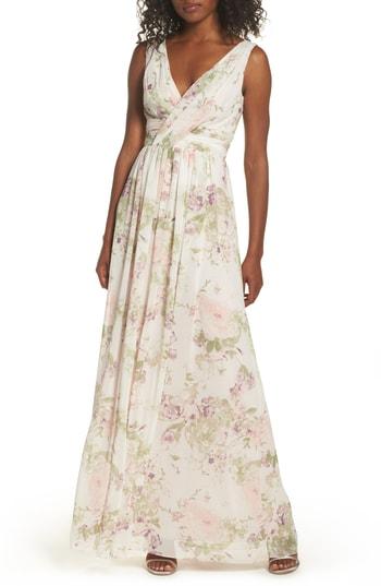 Women's Dessy Collection Surplice Ruched Chiffon Gown (similar To 14w) - Ivory