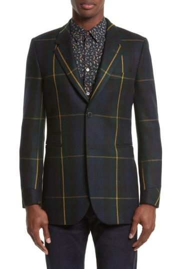 Men's Paul Smith Tartan Long Sport Coat - Blue