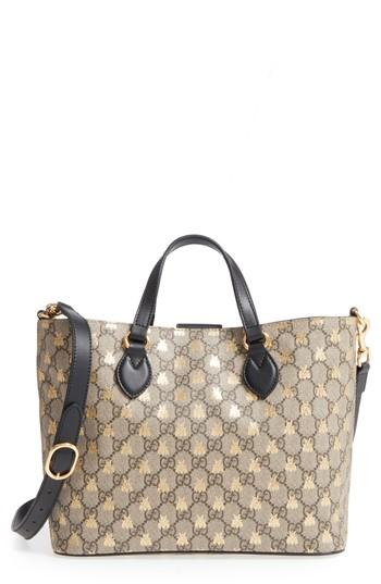Gucci Bee Gg Supreme Small Canvas Tote - Beige