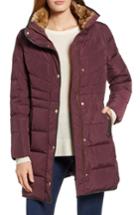 Women's Cole Haan Quilted Down & Feather Fill Jacket With Faux Fur Trim - Burgundy