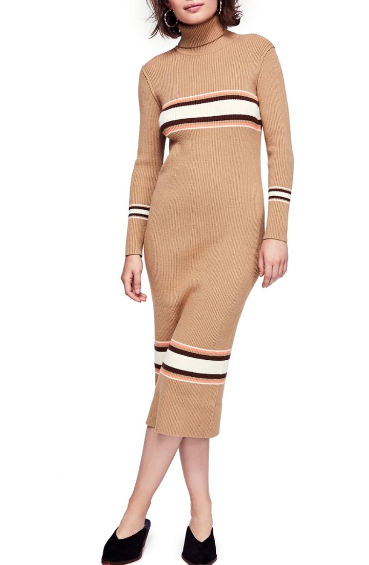 Women's Free People Sport Stripe Midi Sweater Dress - Beige