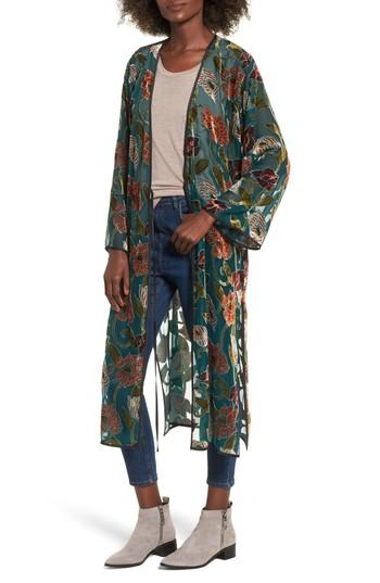 Women's Band Of Gypsies Velvet Burnout Kimono - Blue/green