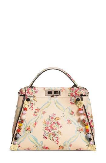 Fendi Medium Peekaboo Floral Applique Leather Satchel -
