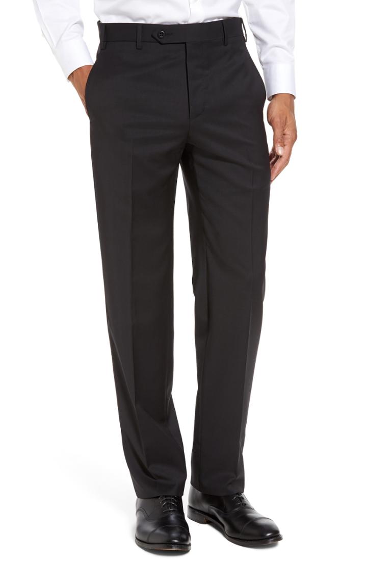 Men's Zanella Devon Flat Front Solid Wool Serge Trousers