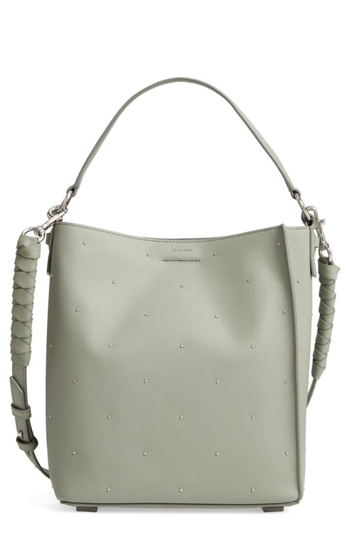 Allsaints Small Kathi Studded North/south Leather Tote - Grey