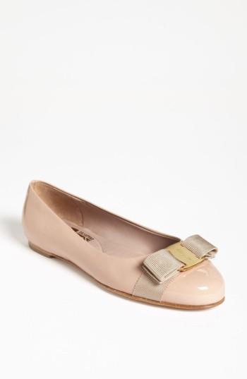Women's Salvatore Ferragamo Varina Leather Flat .5 B - Beige