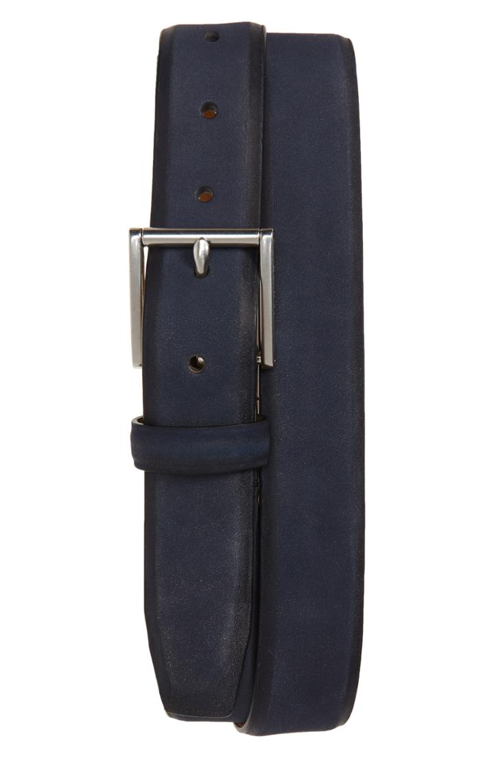 Men's Cole Haan Nubuck Leather Belt - Navy Ink/ Tumbled Nickel