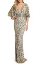 Women's Mac Duggal Sequin & Bead Embellished Gown - Metallic