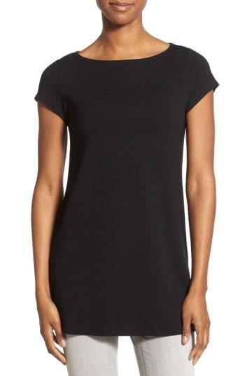 Women's Eileen Fisher Bateau Neck Tunic Top, Size - Black
