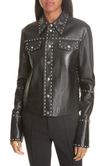 Women's Helmut Lang Studded Lambskin Leather Jacket - Black
