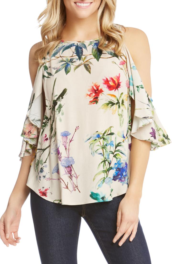Women's Karen Kane Cold Shoulder Ruffle Sleeve Floral Blouse