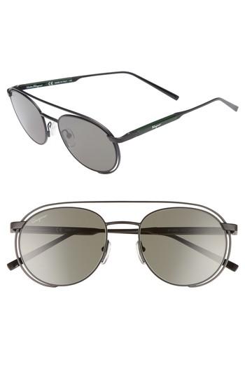 Men's Salvatore Ferragamo 54mm Round Sunglasses - Matte Black