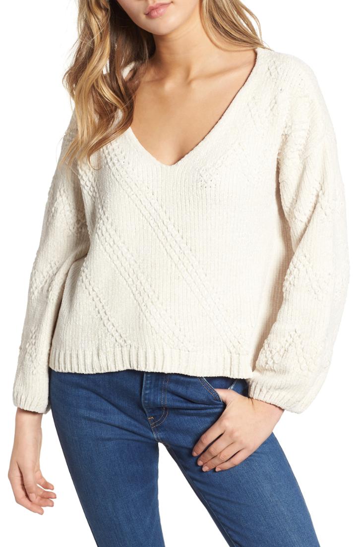 Women's Cotton Emporium Chenille Plunging Sweater