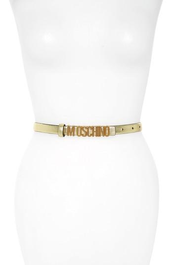Women's Moschino Logo Skinny Leather Belt - Gold W/ Gold