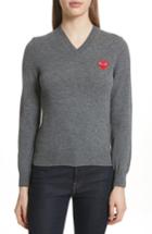 Women's Comme Des Garcons Play Wool V-neck Sweater - Grey