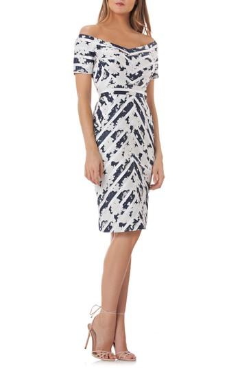 Women's Kay Unger Off The Shoulder Jacquard Sheath Dress - White