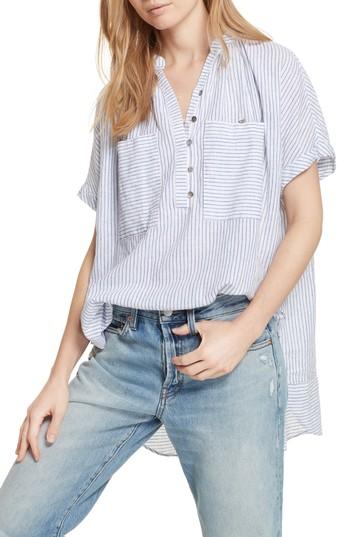 Women's Free People For Keeps Linen Blend Top - Blue