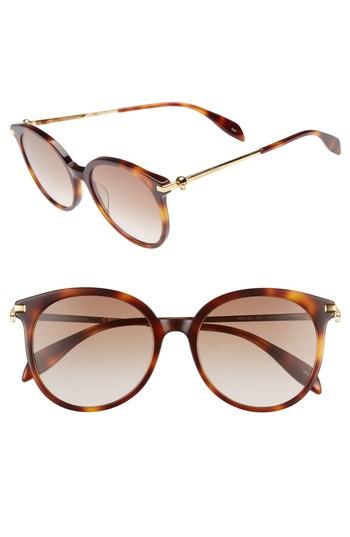 Women's Alexander Mcqueen 54mm Gradient Lens Round Sunglasses - Gold/ Havana