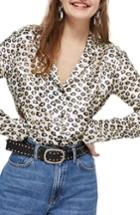 Women's Topshop Satin Animal Print Blouse Us (fits Like 6-8) - Ivory