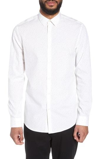 Men's Calibrate Trim Fit Dot Print Sport Shirt - White