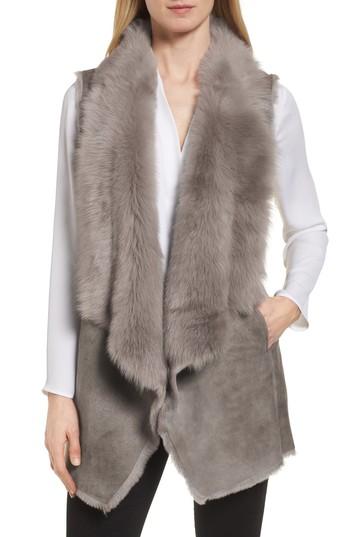 Women's Hiso Genuine Toscana Shearling Drape Front Vest - Beige