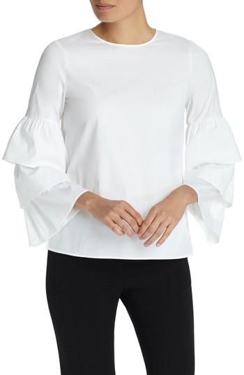 Women's Lafayette 148 New York Revina Stretch Cotton Blend Blouse - Grey
