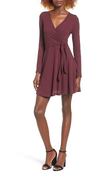 Women's Everly Rib Knit Wrap Dress - Burgundy