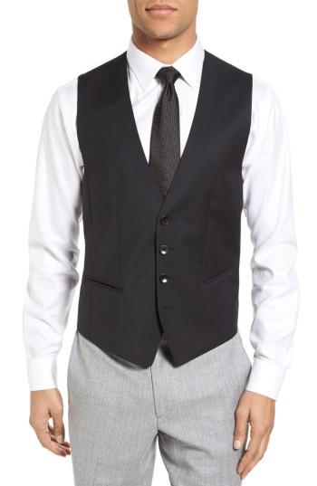 Men's Boss Huge Weste Trim Fit Wool Vest R - Black