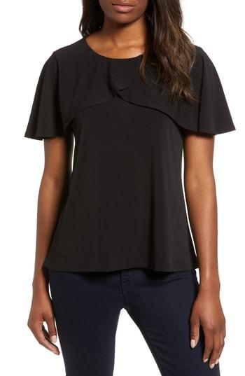 Women's Chaus Ruffle Neck Crepe Knit Top - Black