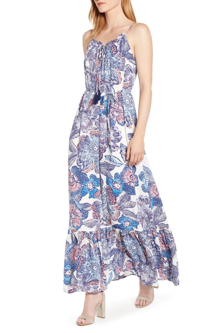 Women's 1.state Crystal Flowers Print Maxi Dress - White
