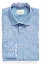 Men's Ted Baker London Endurance Trim Fit Dot Dress Shirt 32/33 - Blue