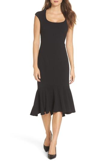 Women's Maggy London Flare Hem Crepe Midi Dress - Black