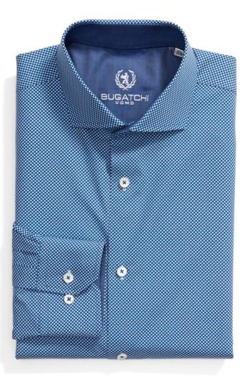 Men's Bugatchi Trim Fit Print Dress Shirt - Blue