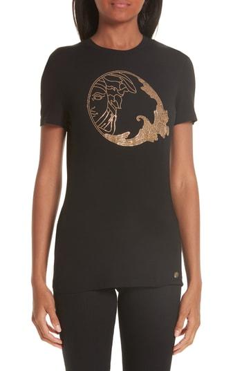Women's Versace Collection Medusa Crystal Embellished Jersey Tee Us / 42 It - Black