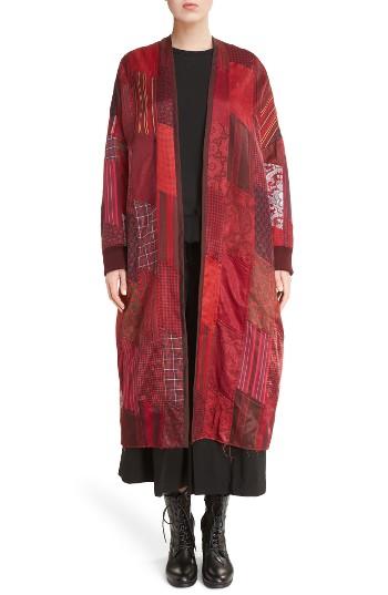 Women's Y's By Yohji Yamamoto K Collarless Patchwork Coat - Burgundy