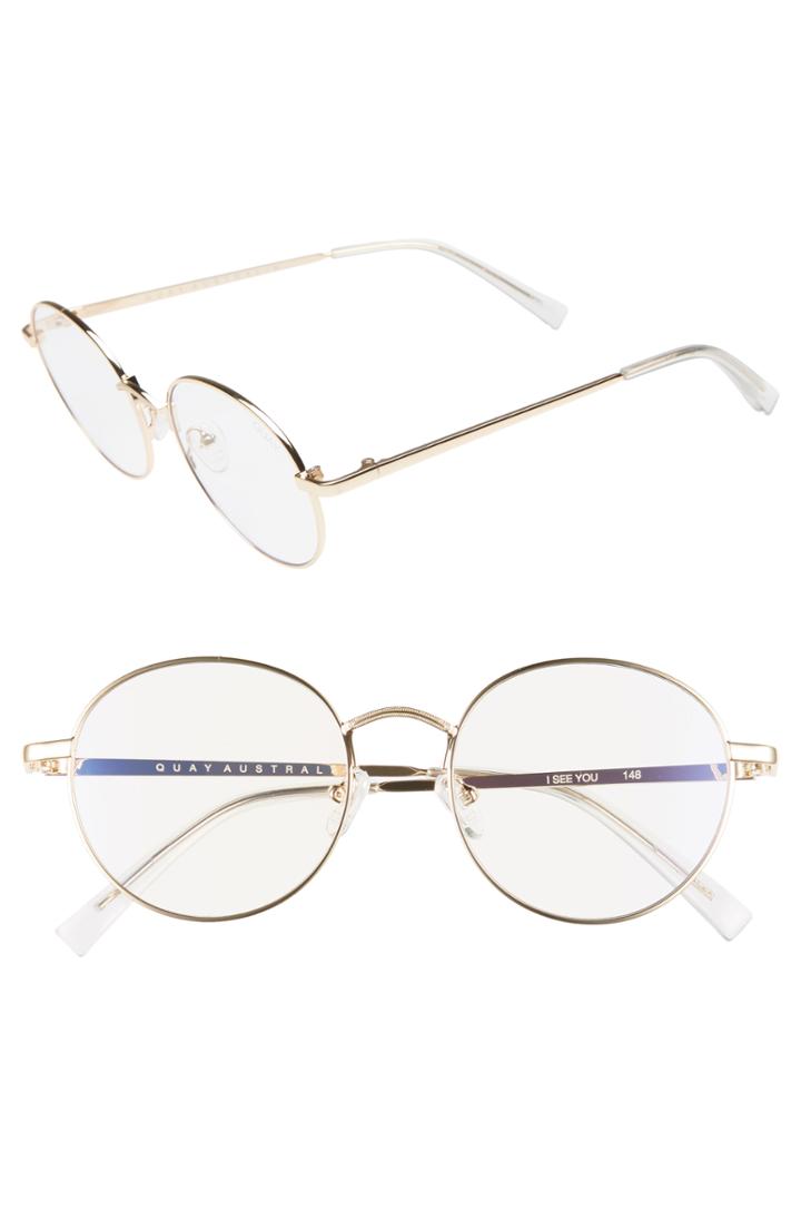 Women's Quay Australia I See You 49mm Round Fashion Glasses - Gold/ Clear
