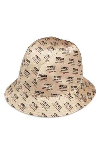 Men's Gucci Stamp Logo Bucket Hat - White