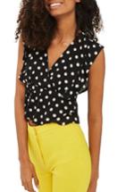 Women's Topshop Polka Dot Sun Top Us (fits Like 0) - Black