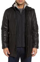 Men's Marc New York Middlebury Leather Car Coat With Genuine Rabbit Fur Trim - Black