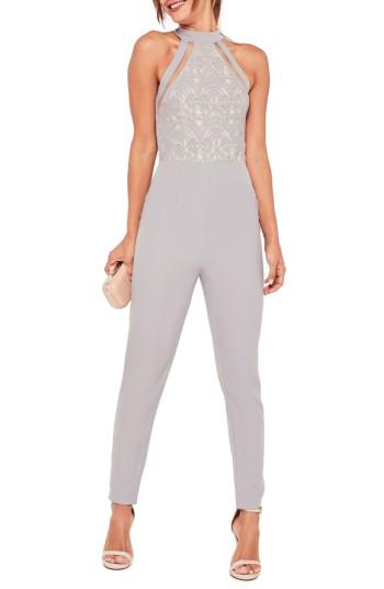 Women's Missguided Lace Sleeveless Jumpsuit Us / 8 Uk - Grey