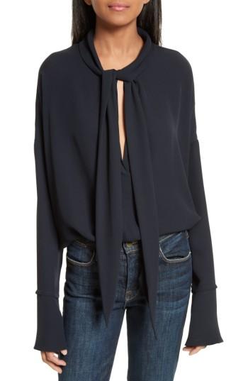 Women's Theory Silk Scarf Shirt, Size - Blue