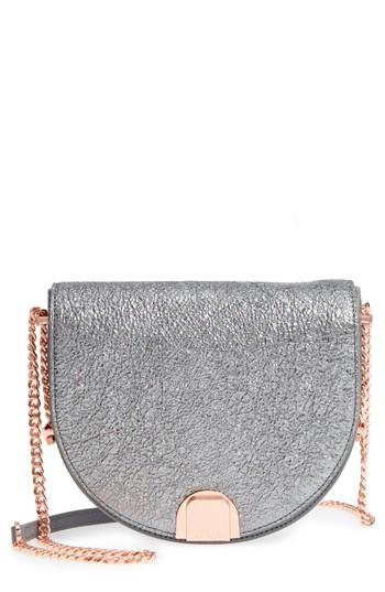 Ted Baker London Half Moon Metallic Leather Crossbody Bag - Grey